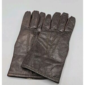 Vintage Women's Brown Leather Gloves Faux Fur W/ Decorative Stitching Size XS
